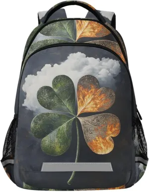 Kids School Backpack-Flaming Four Leaves for Boys Girls Ages 6-12, Lightweight Bookbag with Padded Straps Reflective Stripes Daypack for Travel Hiking Study