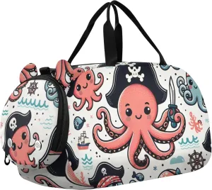 Kids Sport Duffel Bag Cute Pirate Octopus Unisex Overnight Travel Gym Bag