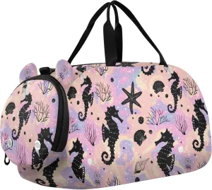 Kids Sport Duffel Bag Seahorse Star Coral Seashells Unisex Overnight Travel Gym Bag