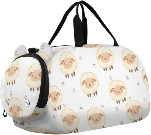 Kids Sport Duffel Bag Smiling Little Sheep Pattern Unisex Overnight Travel Gym Bag