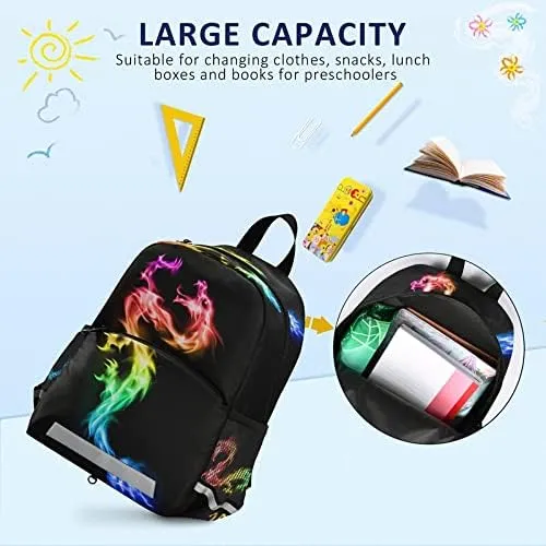 Kid's Toddler Backpack Colorful Dragon Schoolbag Safety Leash for Boys Girls,Cool Kindergarten Children Bag Preschool Nursery Travel Bag Chest Clip Reflective Stripe