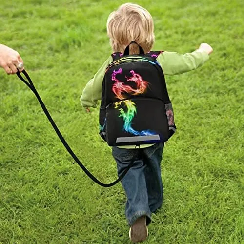 Kid's Toddler Backpack Colorful Dragon Schoolbag Safety Leash for Boys Girls,Cool Kindergarten Children Bag Preschool Nursery Travel Bag Chest Clip Reflective Stripe