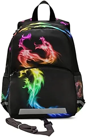 Kid's Toddler Backpack Colorful Dragon Schoolbag Safety Leash for Boys Girls,Cool Kindergarten Children Bag Preschool Nursery Travel Bag Chest Clip Reflective Stripe