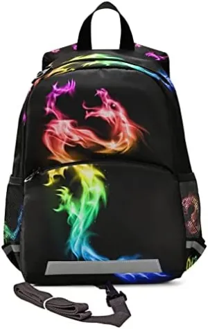Kid's Toddler Backpack Colorful Dragon Schoolbag Safety Leash for Boys Girls,Cool Kindergarten Children Bag Preschool Nursery Travel Bag Chest Clip Reflective Stripe