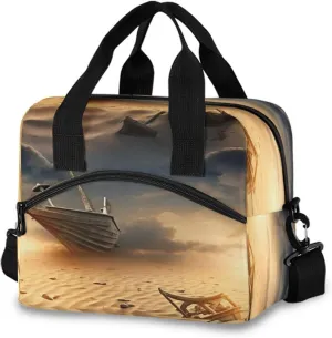 Kigai Desert Shipwreck Insulated Lunch Bag for Women Leakproof Reusable Lunch Box Cooler Tote Bag Food Container Organizer with Adjustable Shoulder Strap for Work Travel Picnic