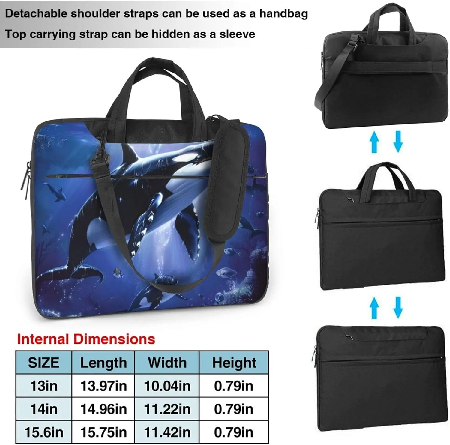 Killer Whale Printed Laptop Tote Bag Travel Business Computer Bag Work Bag for Men Women