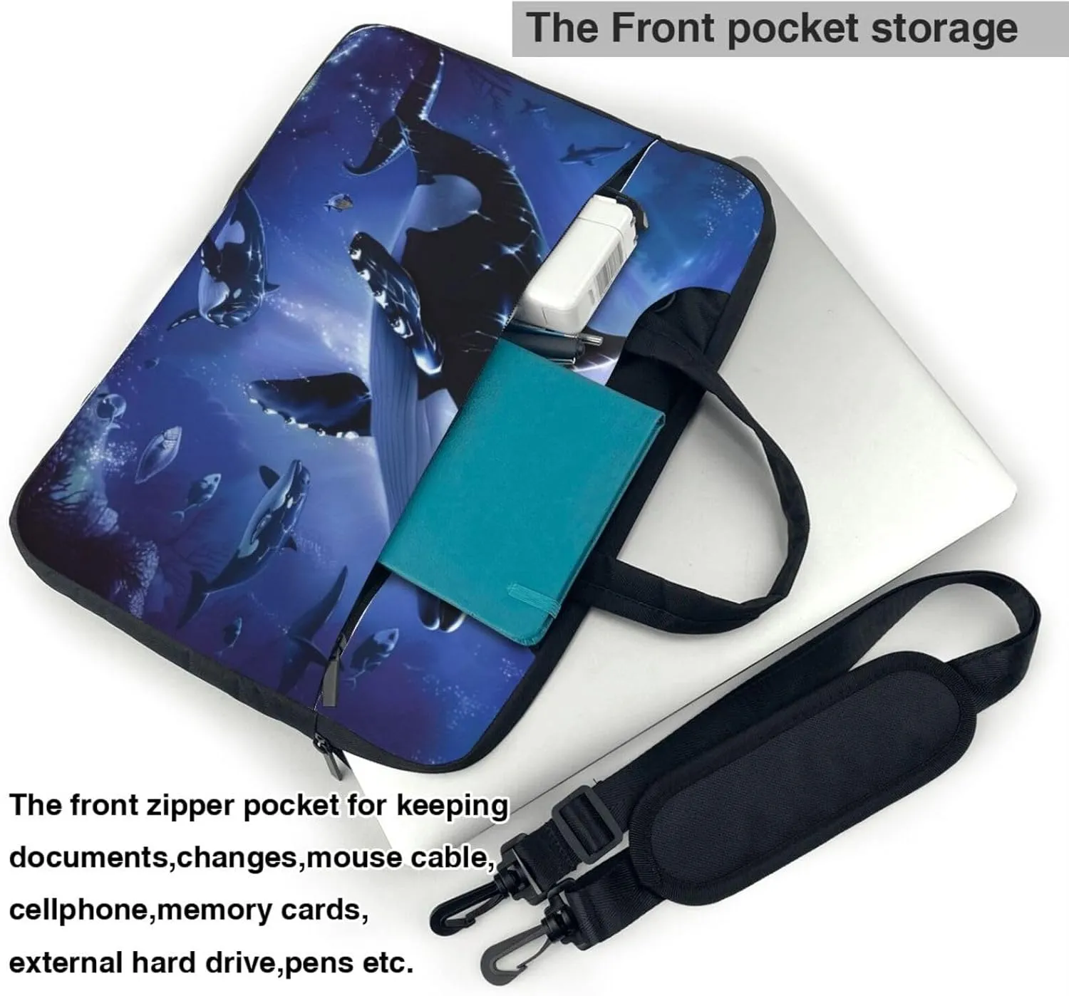 Killer Whale Printed Laptop Tote Bag Travel Business Computer Bag Work Bag for Men Women