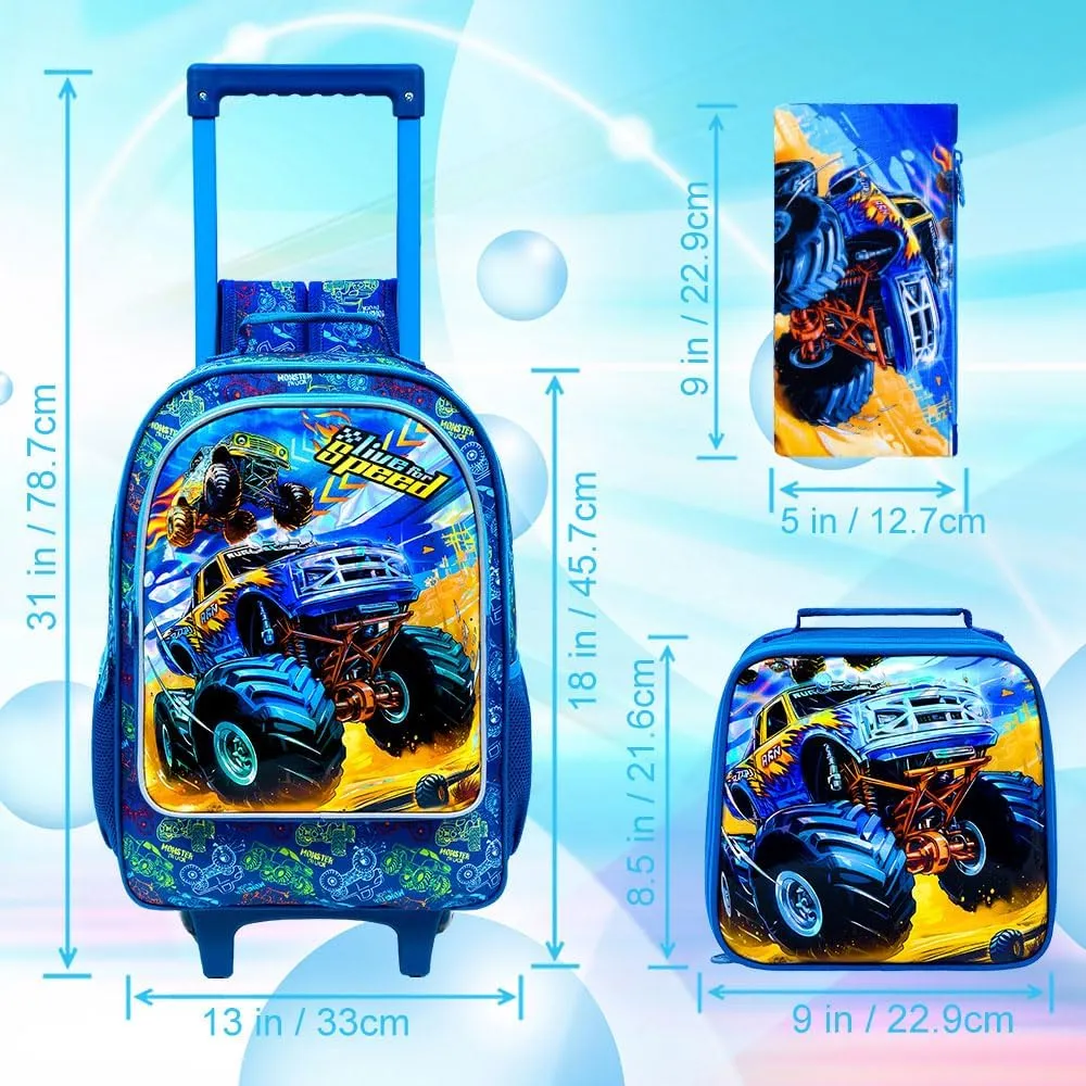 KLFVB Rolling Backpack for Girls Boys, Kids Roller Wheels School Bookbag with Lunch Bag, Wheeled School Bag for Children