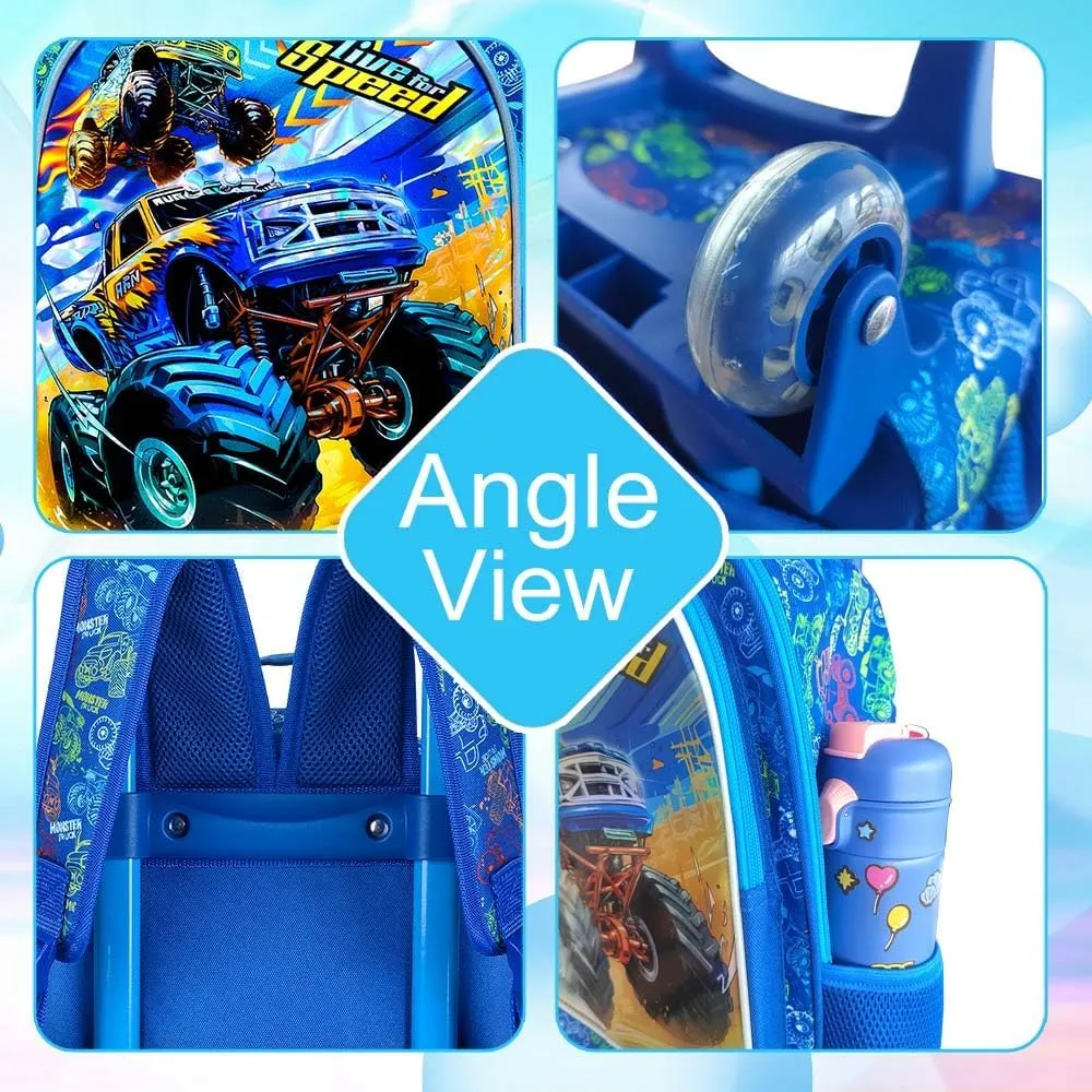 KLFVB Rolling Backpack for Girls Boys, Kids Roller Wheels School Bookbag with Lunch Bag, Wheeled School Bag for Children