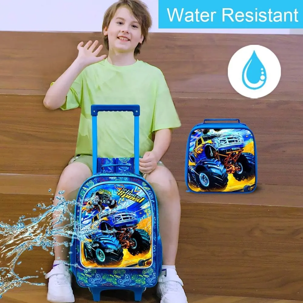 KLFVB Rolling Backpack for Girls Boys, Kids Roller Wheels School Bookbag with Lunch Bag, Wheeled School Bag for Children