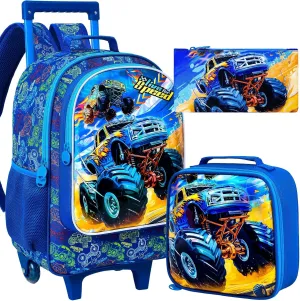 KLFVB Rolling Backpack for Girls Boys, Kids Roller Wheels School Bookbag with Lunch Bag, Wheeled School Bag for Children