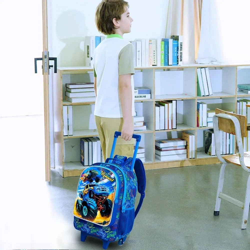 KLFVB Rolling Backpack for Girls Boys, Kids Roller Wheels School Bookbag with Lunch Bag, Wheeled School Bag for Children
