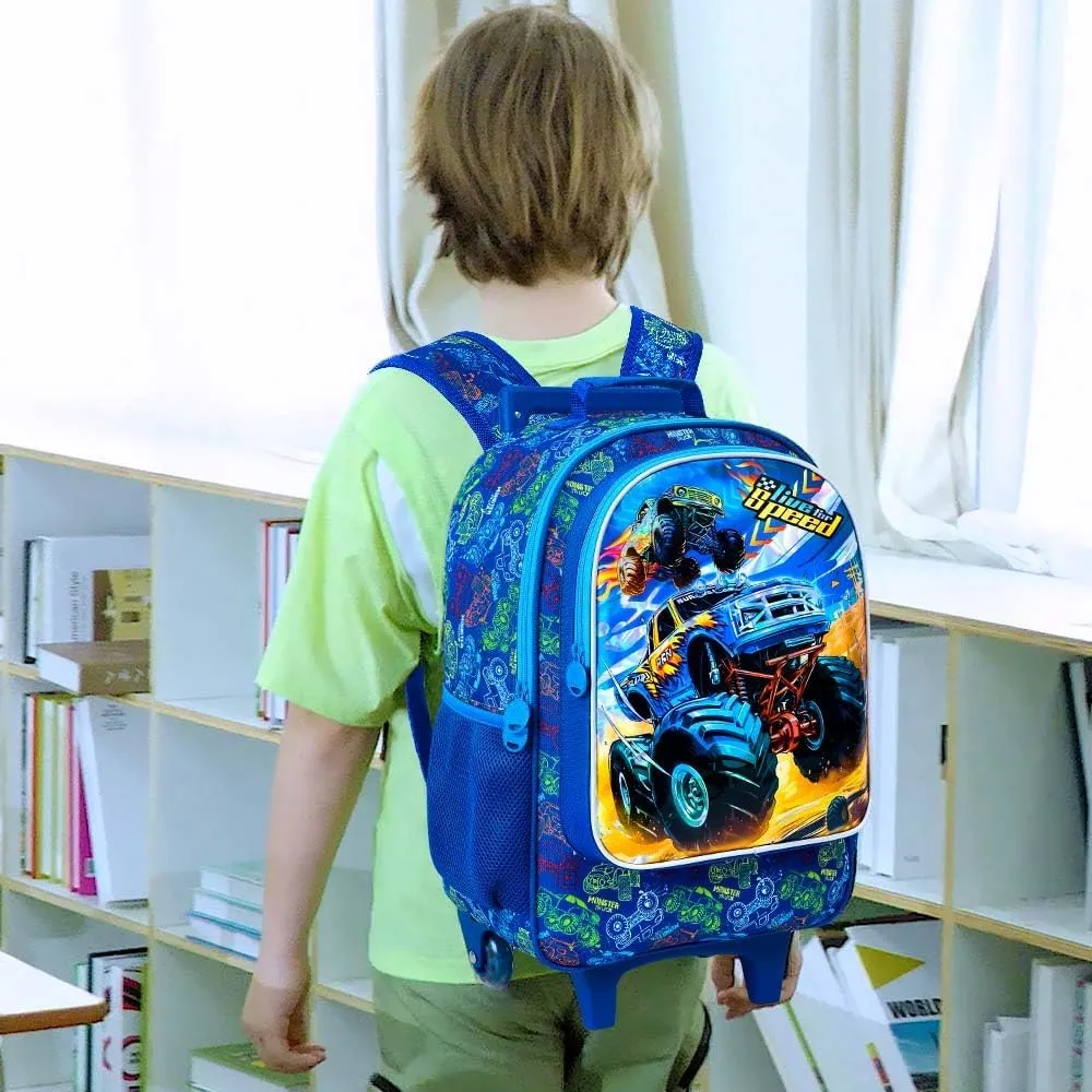 KLFVB Rolling Backpack for Girls Boys, Kids Roller Wheels School Bookbag with Lunch Bag, Wheeled School Bag for Children