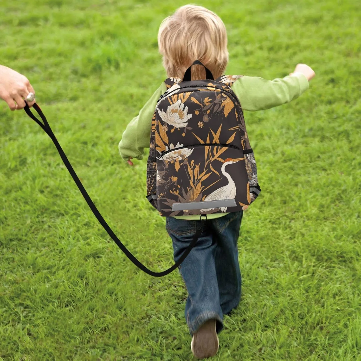 KLL Floral Motives and Cranes Cartoon School Back Packs for Boys Multifunctional Mini Bookbag for Primary School Travel