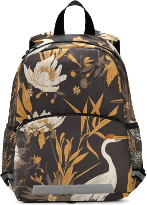 KLL Floral Motives and Cranes Cartoon School Back Packs for Boys Multifunctional Mini Bookbag for Primary School Travel