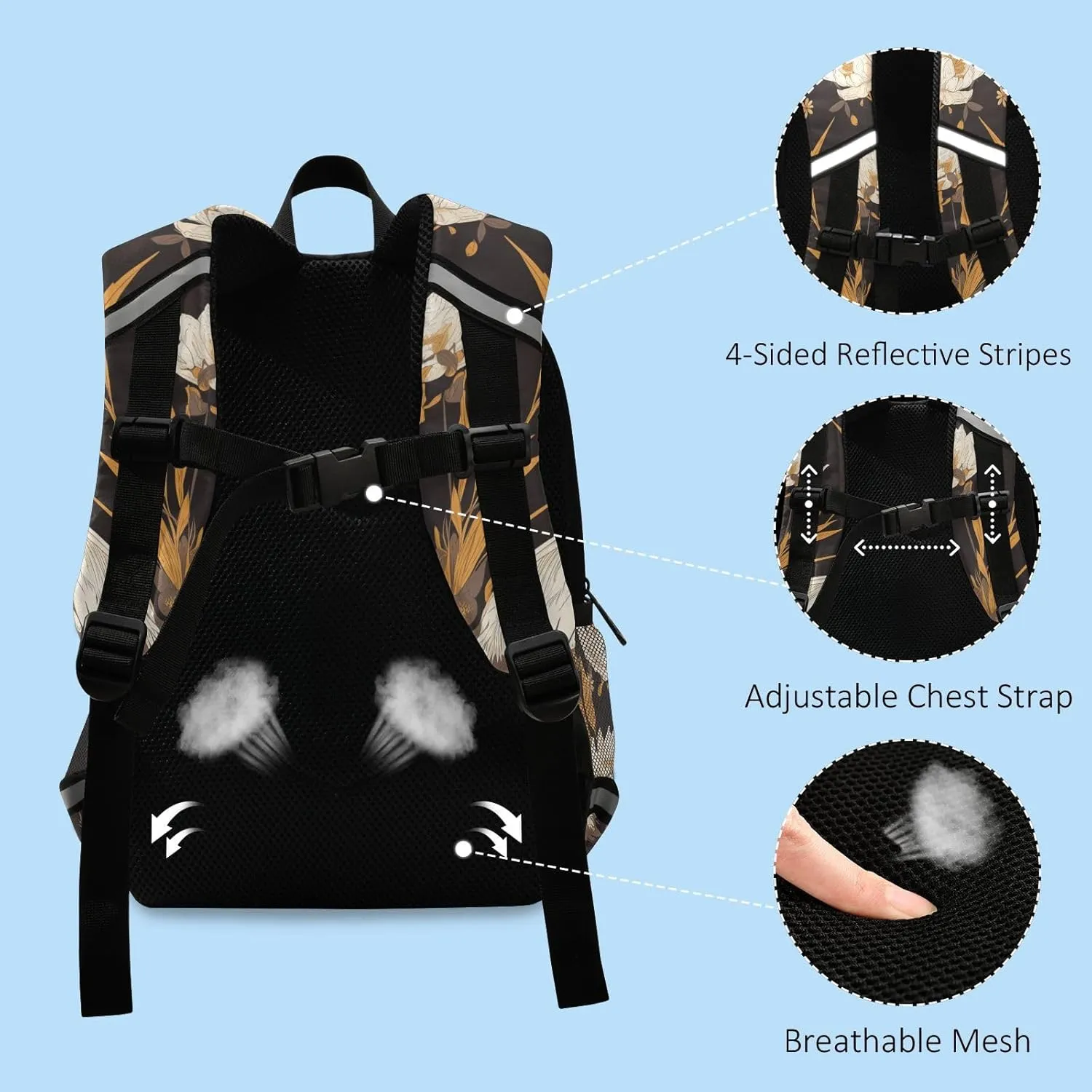 KLL Floral Motives and Cranes Cartoon School Back Packs for Boys Multifunctional Mini Bookbag for Primary School Travel