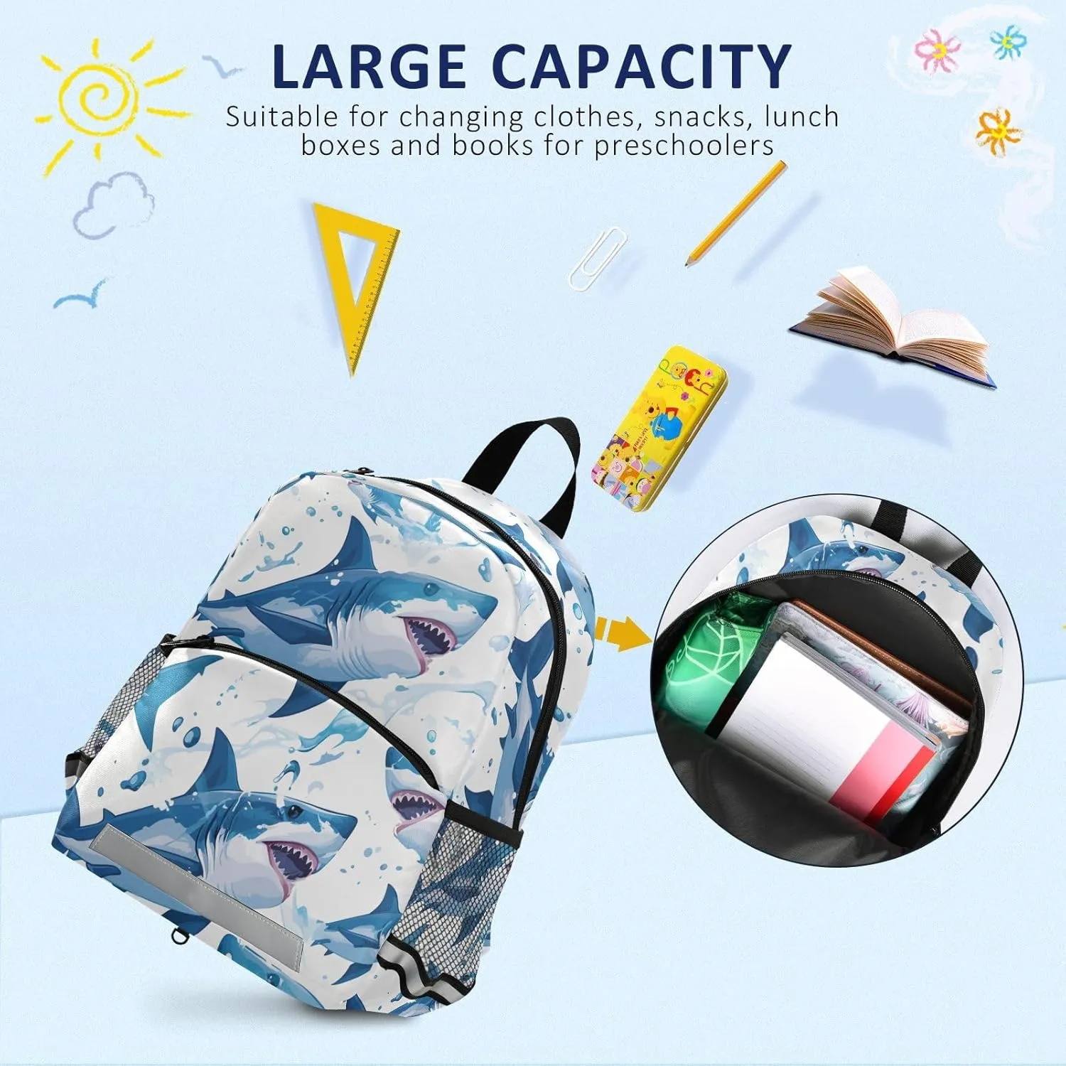 KLL Little Girls Backpack, Ocean fish sea Masco, Water Resistant Schoolbag with Reflective Strips Cute Travel Daypack