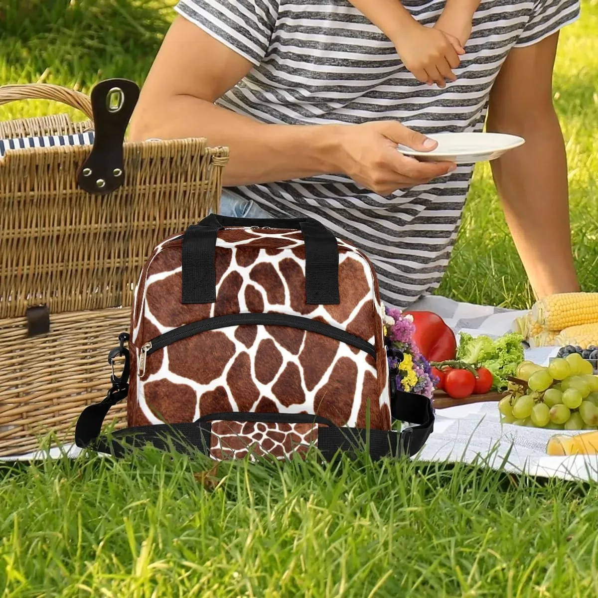 KOBLEN Animal Giraffe Skin Pattern Insulated Lunch Bag for Women Men Reusable Lunch Box Cooler Tote Bag with Adjustable Shoulder Strap Lunch Container for Adult Office Work Picnic Travel Outdoor