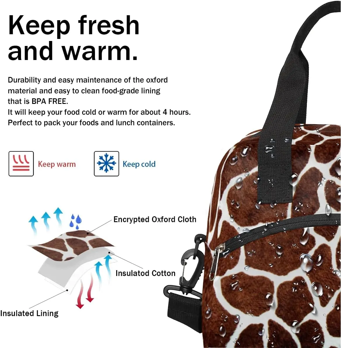 KOBLEN Animal Giraffe Skin Pattern Insulated Lunch Bag for Women Men Reusable Lunch Box Cooler Tote Bag with Adjustable Shoulder Strap Lunch Container for Adult Office Work Picnic Travel Outdoor