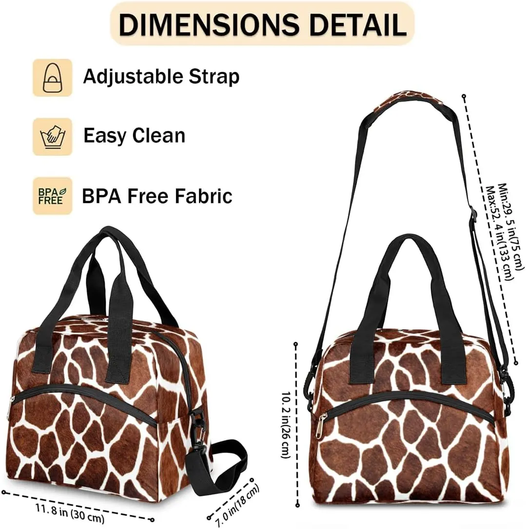 KOBLEN Animal Giraffe Skin Pattern Insulated Lunch Bag for Women Men Reusable Lunch Box Cooler Tote Bag with Adjustable Shoulder Strap Lunch Container for Adult Office Work Picnic Travel Outdoor