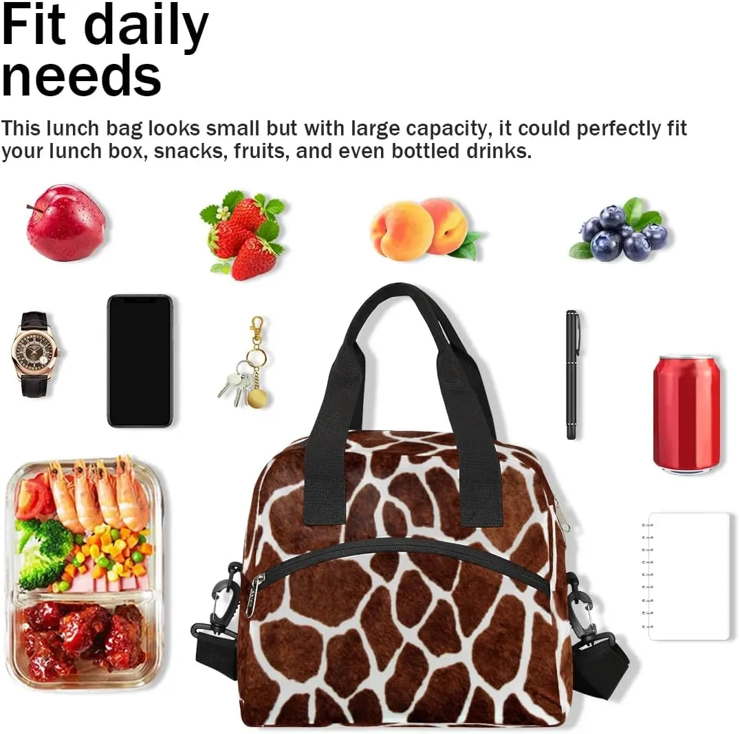 KOBLEN Animal Giraffe Skin Pattern Insulated Lunch Bag for Women Men Reusable Lunch Box Cooler Tote Bag with Adjustable Shoulder Strap Lunch Container for Adult Office Work Picnic Travel Outdoor
