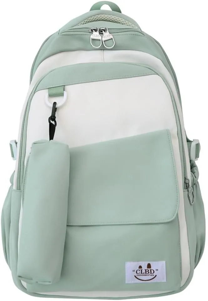 Korean Aesthetic Contrast Color Backpack with Pencil Bag School Student Large Capacity Book Bag Casual Travel Daypack