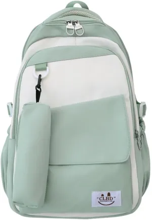 Korean Aesthetic Contrast Color Backpack with Pencil Bag School Student Large Capacity Book Bag Casual Travel Daypack