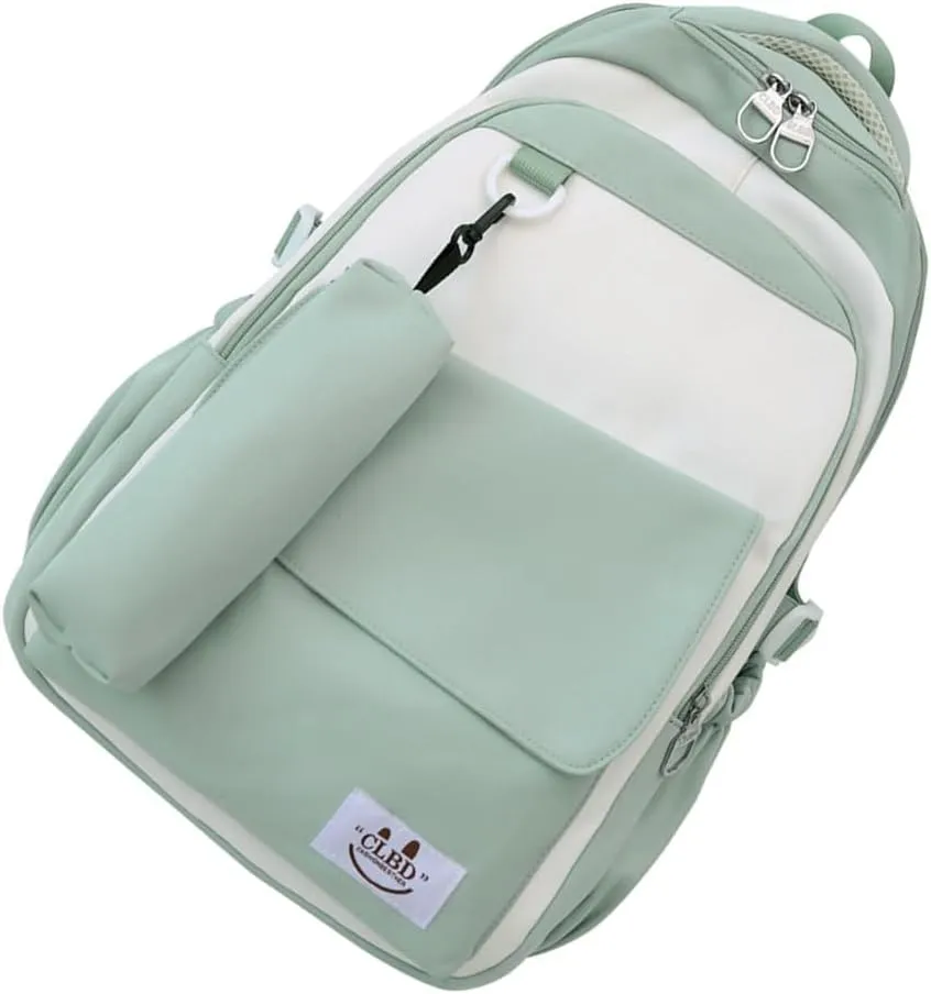 Korean Aesthetic Contrast Color Backpack with Pencil Bag School Student Large Capacity Book Bag Casual Travel Daypack