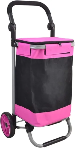 KouRy Foldable Shopping Trolley Bag On Wheels Large Capacity Oxford Trolley Shopping Cart for Grocery Laundry Luggage Travel Utility Cart Home Essentials (Color : A)