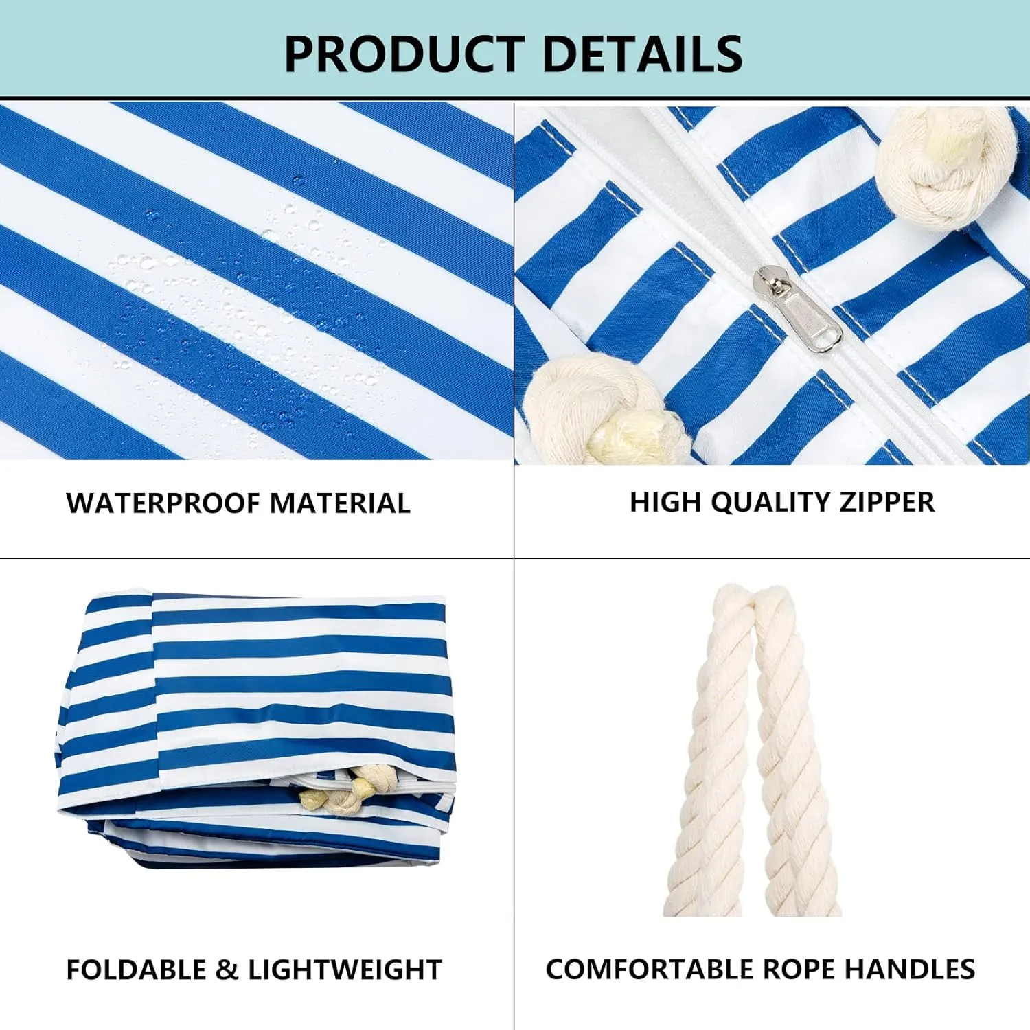 KUAK Beach Bag, Large Beach Bags for Women Waterproof Sandproof Beach Tote Bag with Zipper and Pockets for Pool Family