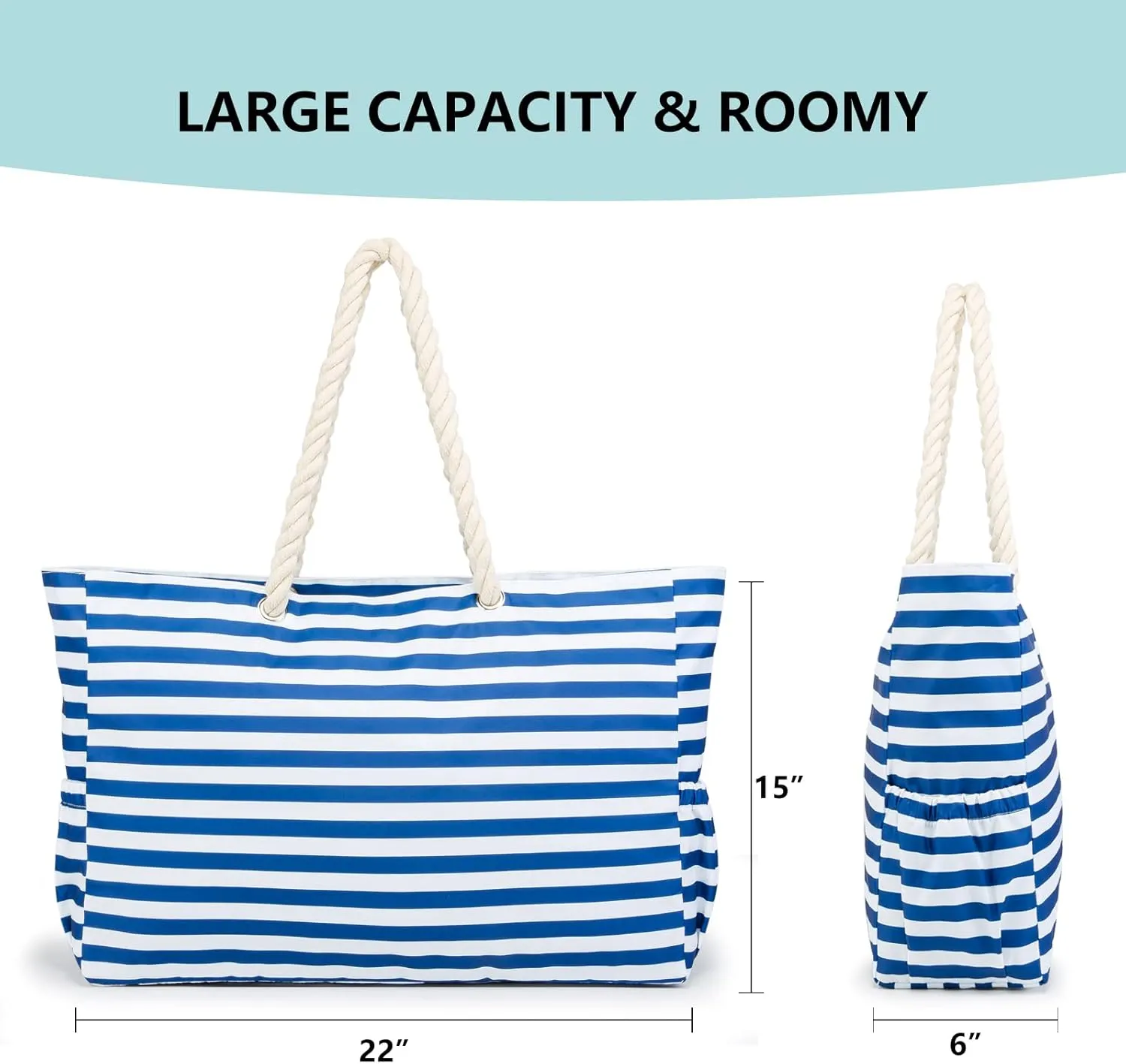 KUAK Beach Bag, Large Beach Bags for Women Waterproof Sandproof Beach Tote Bag with Zipper and Pockets for Pool Family