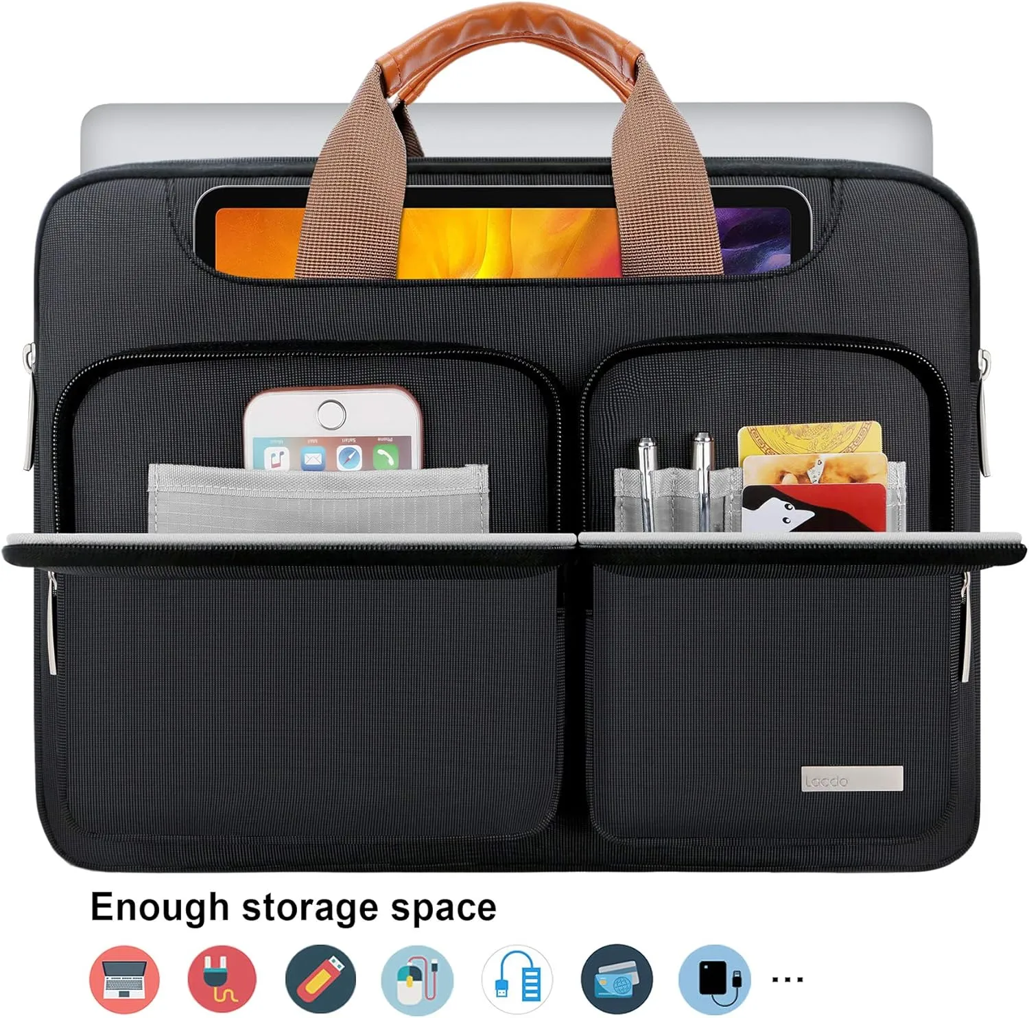 Lacdo 360° Protective Laptop Shoulder Bag, 15-15.6 inch Laptop Sleeve Case for Acer HP Lenovo Dell ASUS Laptop, Acer Aspire, HP Pavilion, Dell Inspiron, Lenovo IdeaPad,ASUS ZenBook Computer Bag, Black
