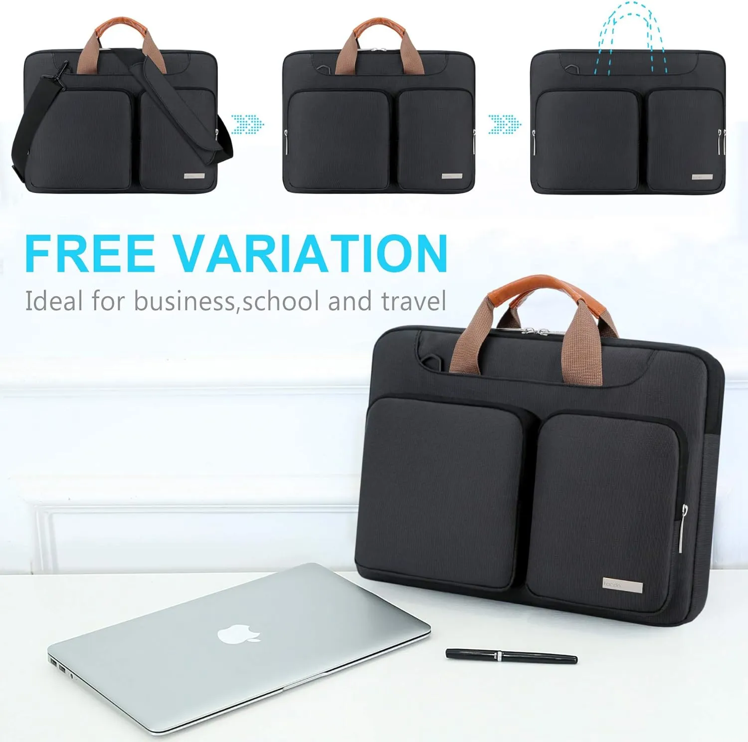 Lacdo 360° Protective Laptop Shoulder Bag, 15-15.6 inch Laptop Sleeve Case for Acer HP Lenovo Dell ASUS Laptop, Acer Aspire, HP Pavilion, Dell Inspiron, Lenovo IdeaPad,ASUS ZenBook Computer Bag, Black