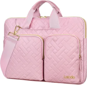Lacdo 360° Protective Laptop Shoulder Bag for 13 inch New MacBook Air M4 A3240 2025, M3 A3113, M2 A2681, M1 A2337 A2179 A1932 | 13 inch MacBook Pro M2 M1 A2338 A2251 A2289 Computer Bag, Sakura Pink