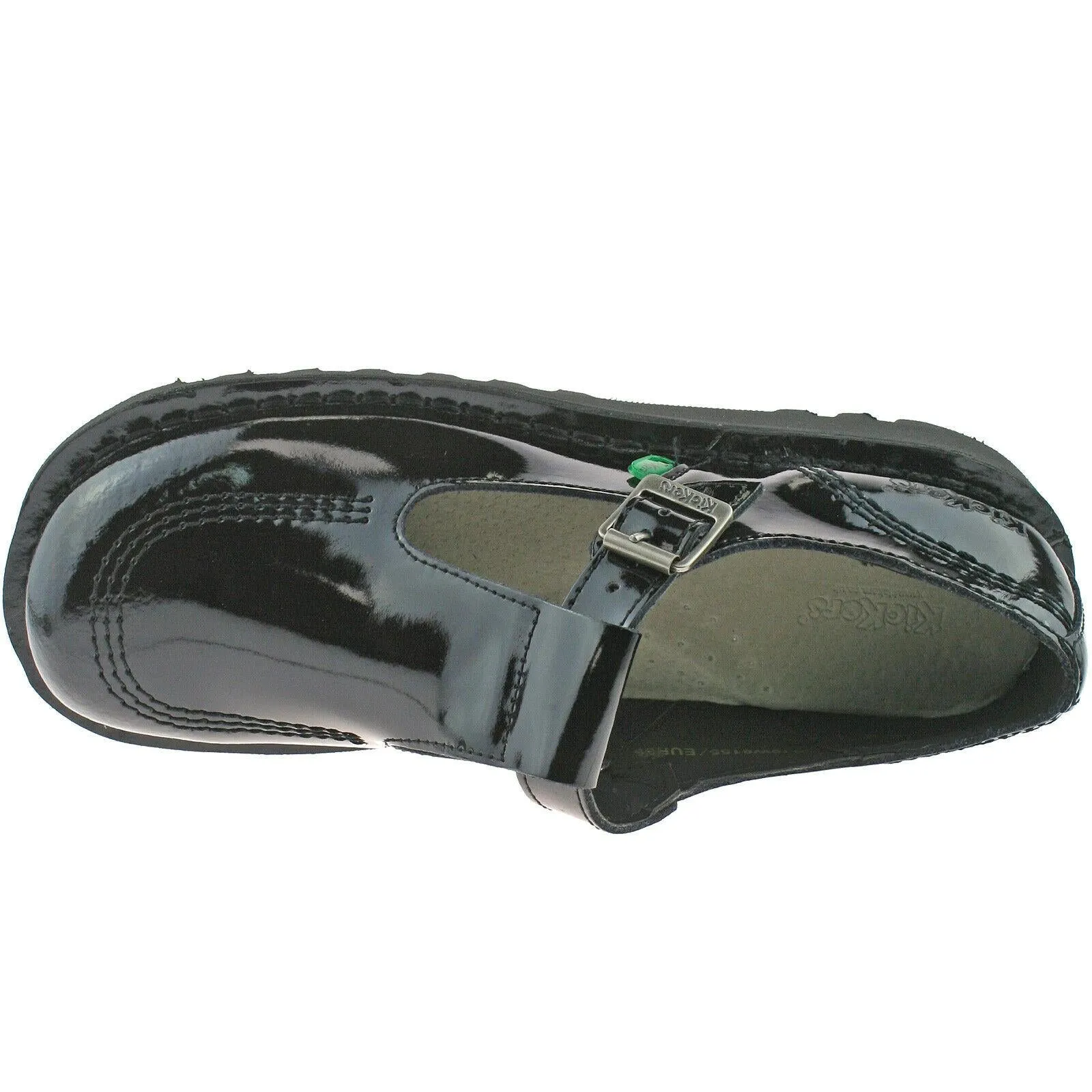 Ladies Kickers Kick Lo T-bar Black Patent Girls School Shoes