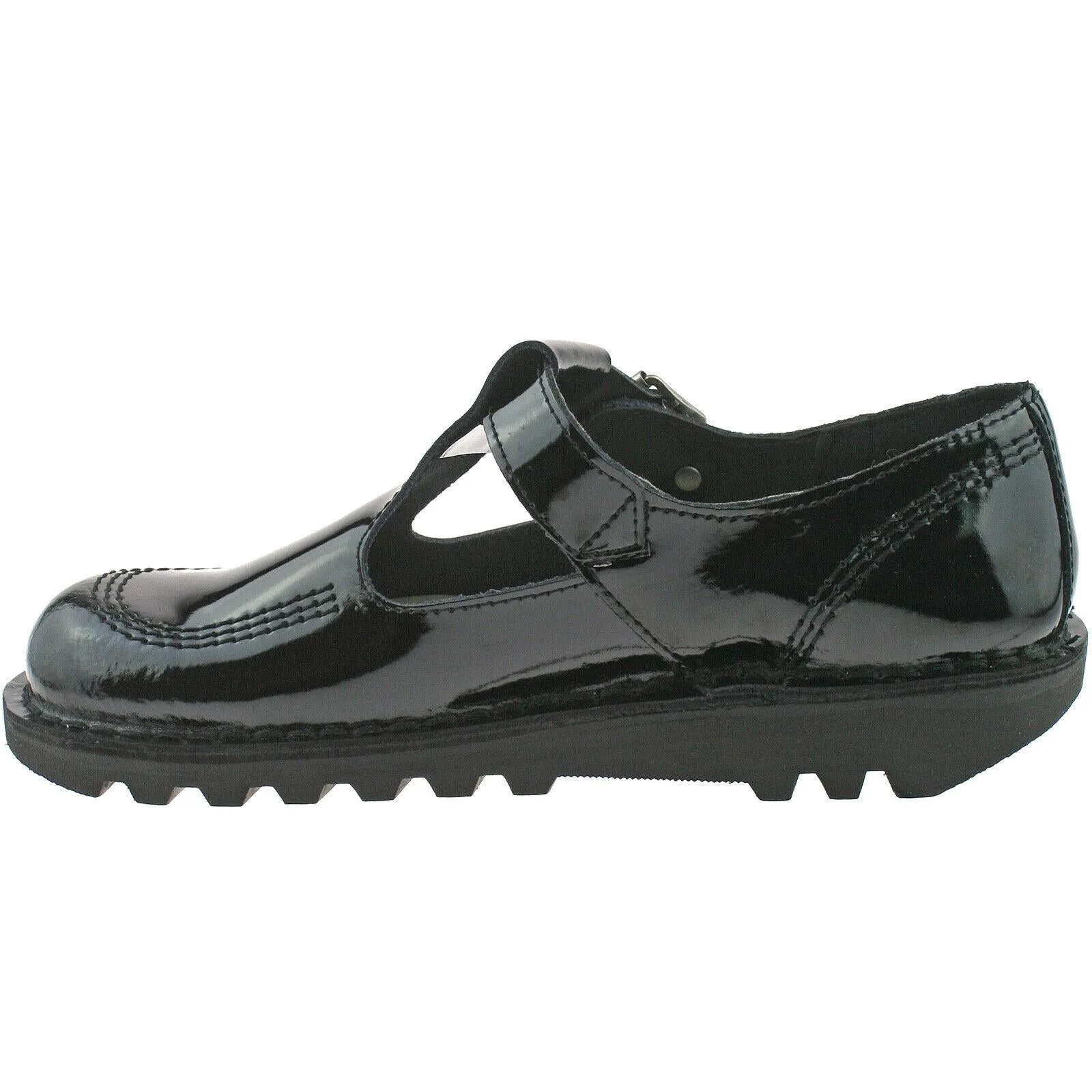 Ladies Kickers Kick Lo T-bar Black Patent Girls School Shoes