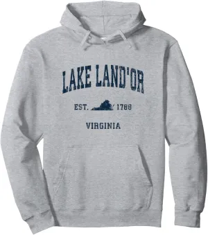 Lake Land'Or Virginia VA Vintage Athletic Navy Sports Design Pullover Hoodie