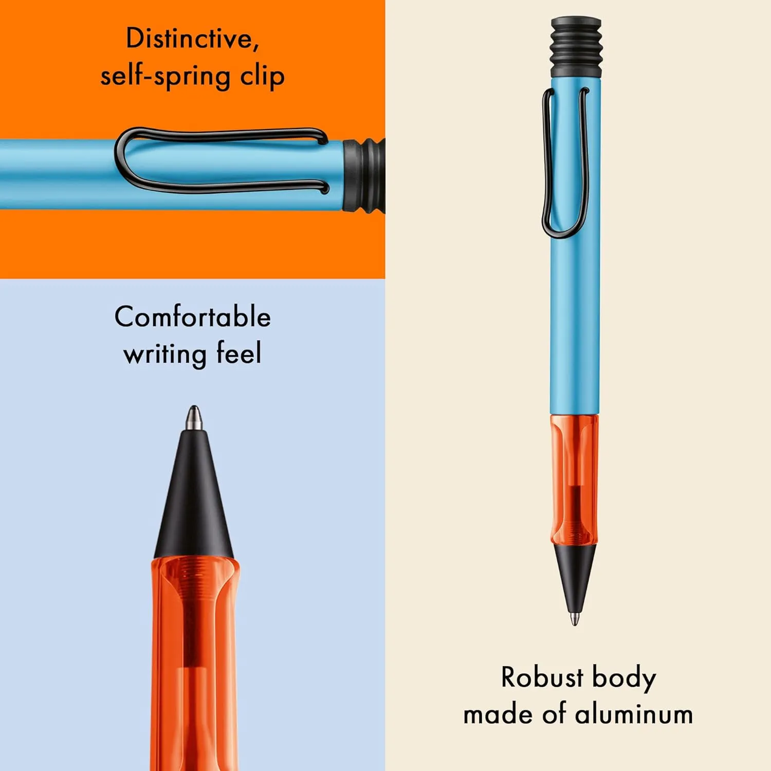Lamy AL-star denim - Ballpoint Pen with transparent, ergonomic grip & line width M - lightweight aluminium body - including large capacity refill M 16 in black
