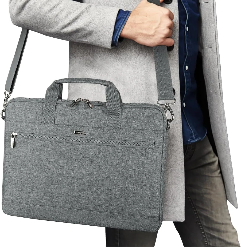 LANDICI 360° Protective Laptop Bag Case 15.6-16 Inch with Shoulder Strap, Waterproof Computer Sleeve Cover for MacBook Pro 16, Acer HP Lenovo Dell ASUS Laptop, Slim Briefcase for Men Women, Grey