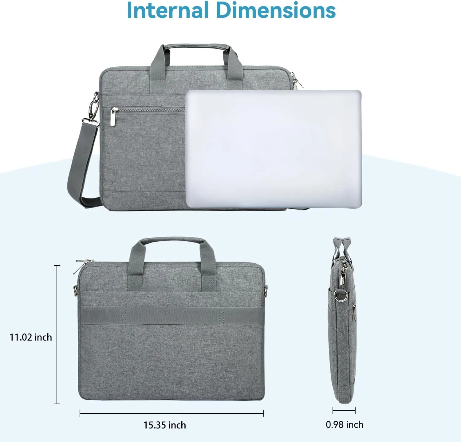 LANDICI 360° Protective Laptop Bag Case 15.6-16 Inch with Shoulder Strap, Waterproof Computer Sleeve Cover for MacBook Pro 16, Acer HP Lenovo Dell ASUS Laptop, Slim Briefcase for Men Women, Grey