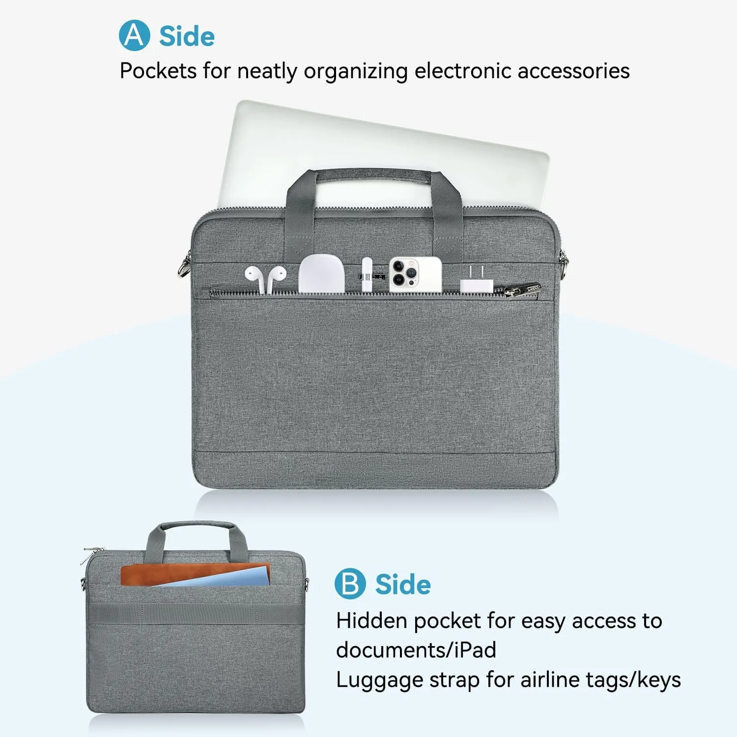 LANDICI 360° Protective Laptop Bag Case 15.6-16 Inch with Shoulder Strap, Waterproof Computer Sleeve Cover for MacBook Pro 16, Acer HP Lenovo Dell ASUS Laptop, Slim Briefcase for Men Women, Grey