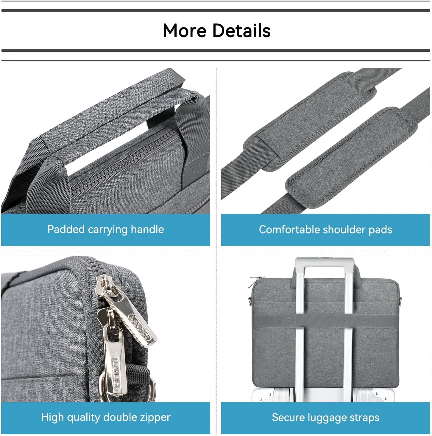 LANDICI 360° Protective Laptop Bag Case 15.6-16 Inch with Shoulder Strap, Waterproof Computer Sleeve Cover for MacBook Pro 16, Acer HP Lenovo Dell ASUS Laptop, Slim Briefcase for Men Women, Grey