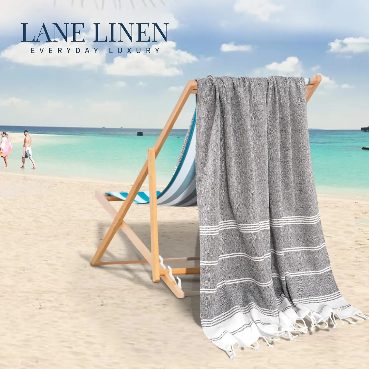 LANE LINEN Beach Towel, 2 Pack Beach Towels Oversized, 39"x71", Quick Dry Pool Towels for Adults, Absorbent Sandproof, Lightweight Travel Beach Towel - Ebony