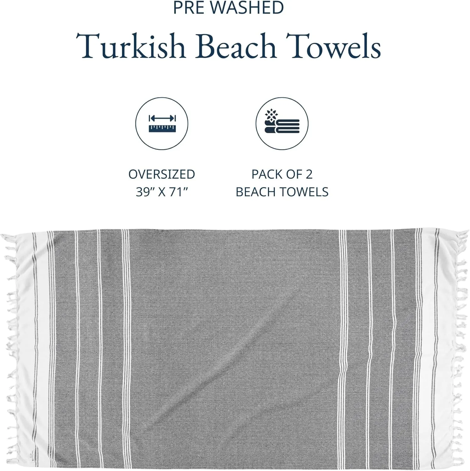 LANE LINEN Beach Towel, 2 Pack Beach Towels Oversized, 39"x71", Quick Dry Pool Towels for Adults, Absorbent Sandproof, Lightweight Travel Beach Towel - Ebony