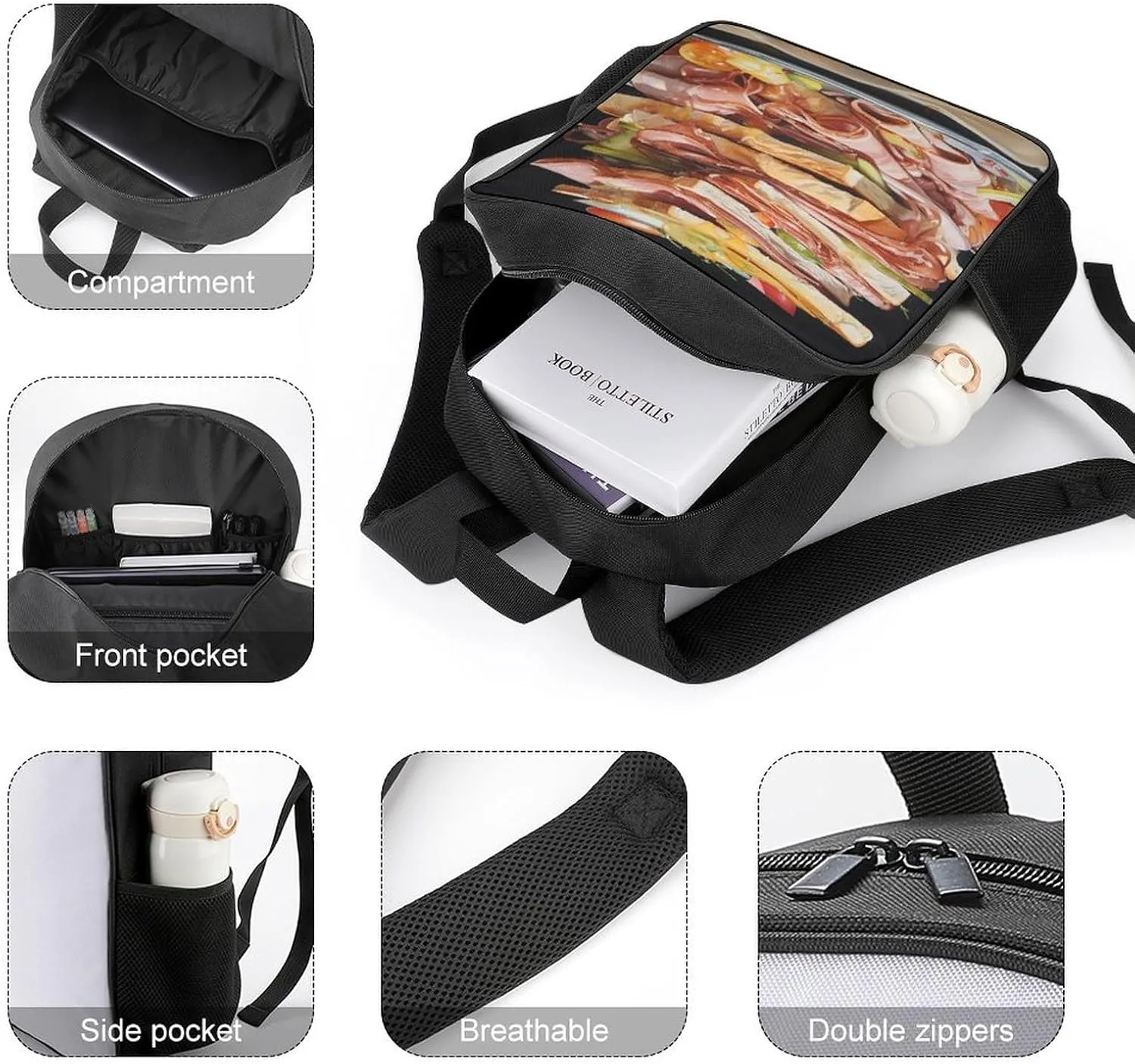 Laptop Backpack for Travel Daypack Ham Toast Computer Bag Work Back Pack Laptop Bag Casual Nurse Bag