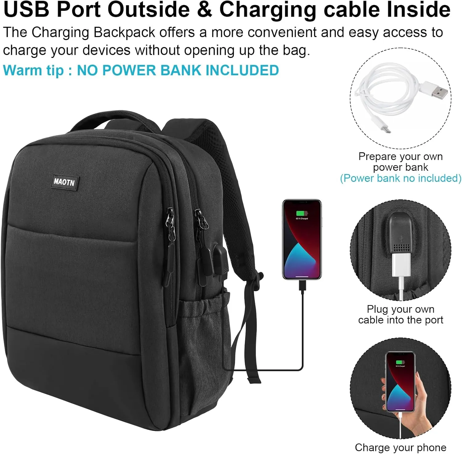 Laptop Backpack15.6 Inch Anti Theft with USB Charging Port, Waterproof Business Computer Bag for Men Airline Approved (Dark Gray)