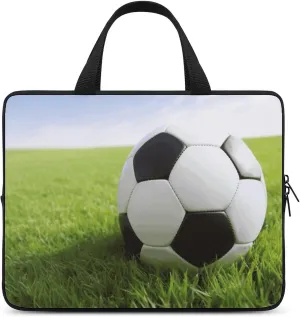 Laptop Bag for Women 15 Inch Soccer Ball On Grassy Printed Laptop Bag Work Briefcase Computer Carrying Bag