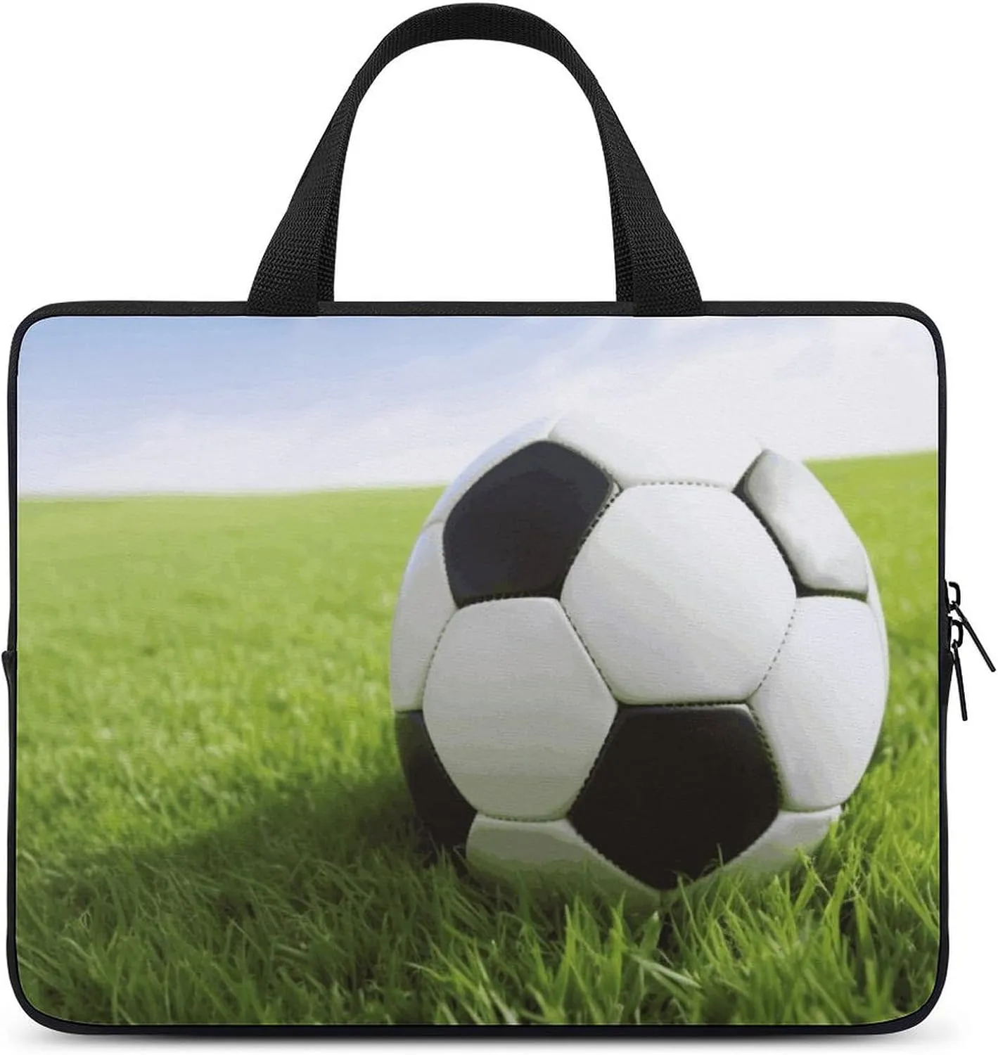 Laptop Bag for Women 15 Inch Soccer Ball On Grassy Printed Laptop Bag Work Briefcase Computer Carrying Bag