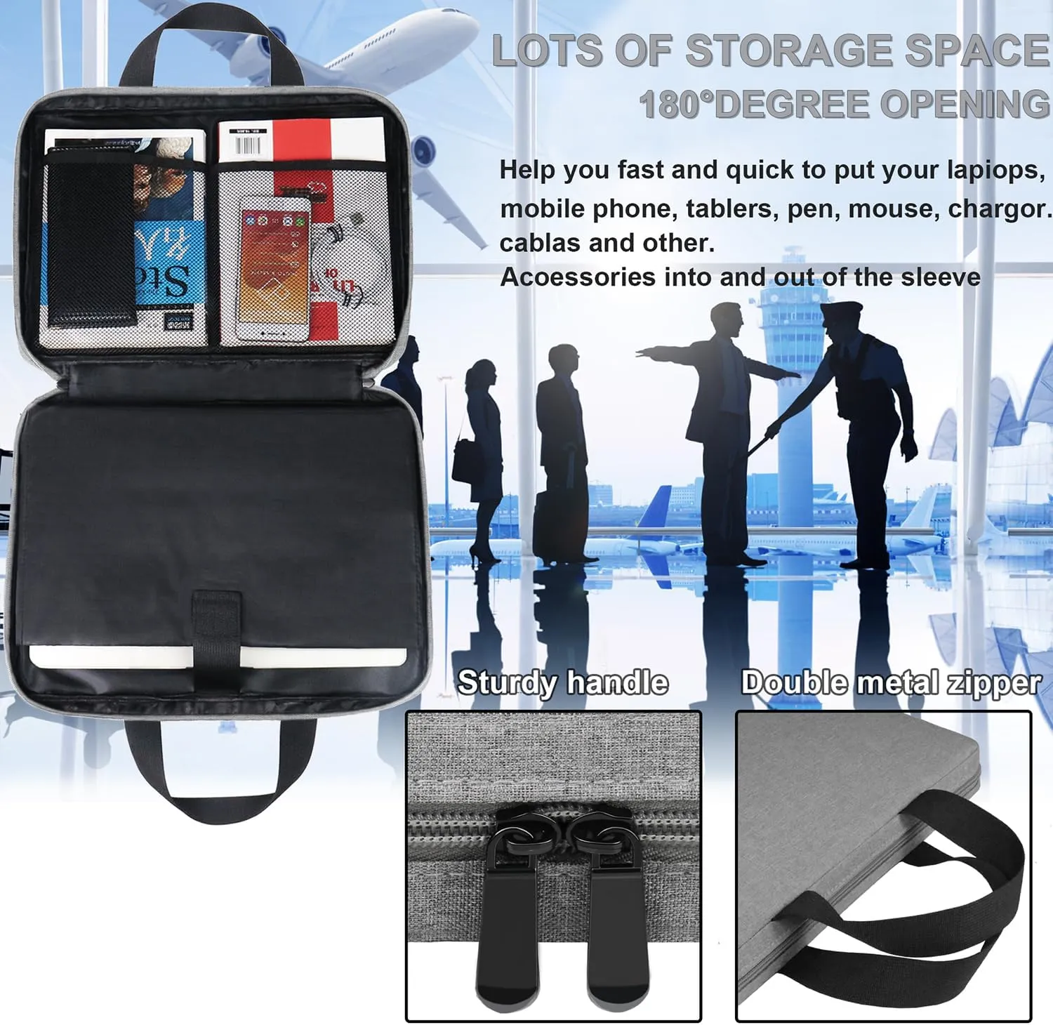 Laptop Case 15.6 inch, Water Resistant Briefcase Laptop Sleeve Protective Cover Computer Carrying Bag Compatible for HP, Dell, Acer, Asus, Lenovo, Notebook, Grey