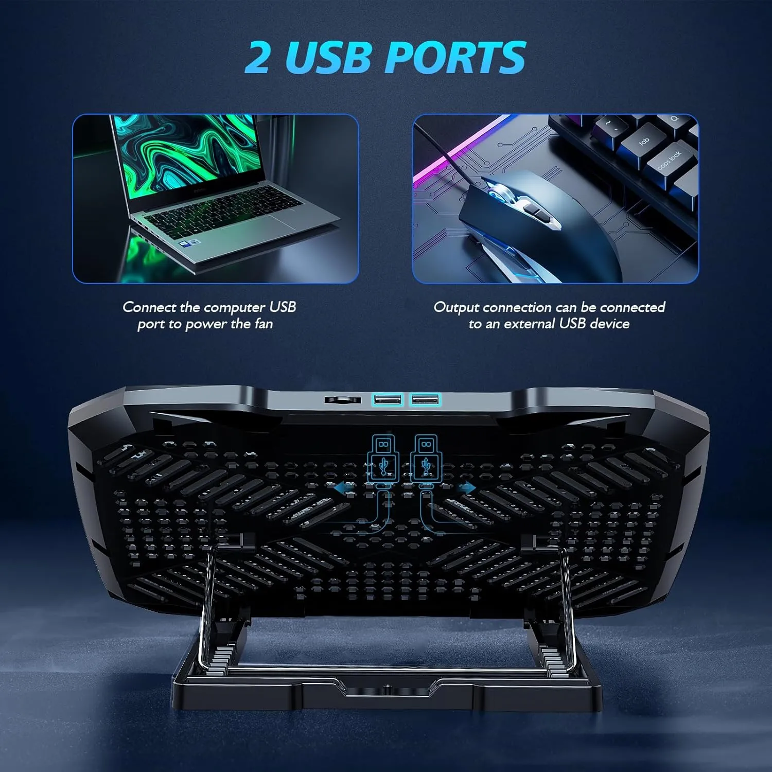 Laptop Cooling Pad,Gaming Laptop Cooler with 5 Quiet Fans for 12-15.6 Inch,Laptop Cooling Stand with 5 Height Adjustable,2 USB Ports, Phone Stand